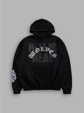 Darc Sport Black Graphic Crewneck Hoodie with Stud Accents